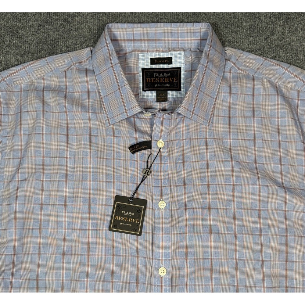 Jos A Bank Men Shirt 2XL Short Sleeve Button Up Reserve Tailored Fit Purple Blue